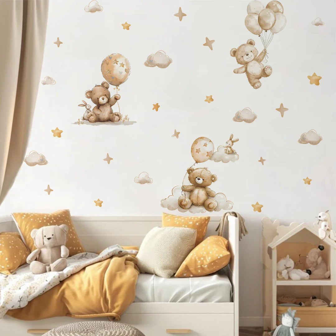 Teddy Bear Bunny Elephant Balloon Adventure Wall Decals