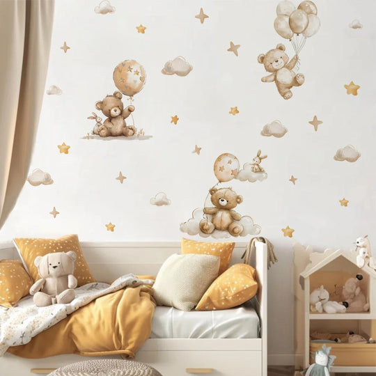 Teddy Bear Bunny Elephant Balloon Adventure Wall Decals
