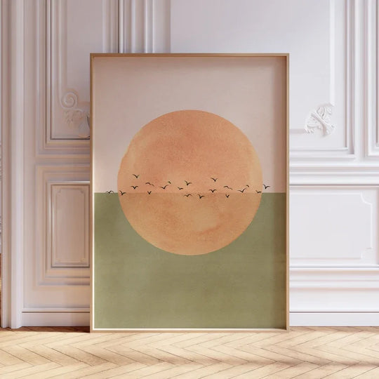 Pastel Peach Pink Sunrise Abstract Canvas Wall Art