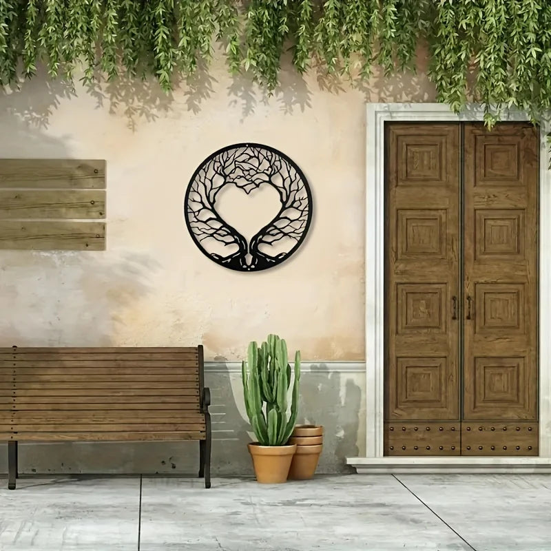Heart Shaped Tree of Life Black Metal Wall Art Decor