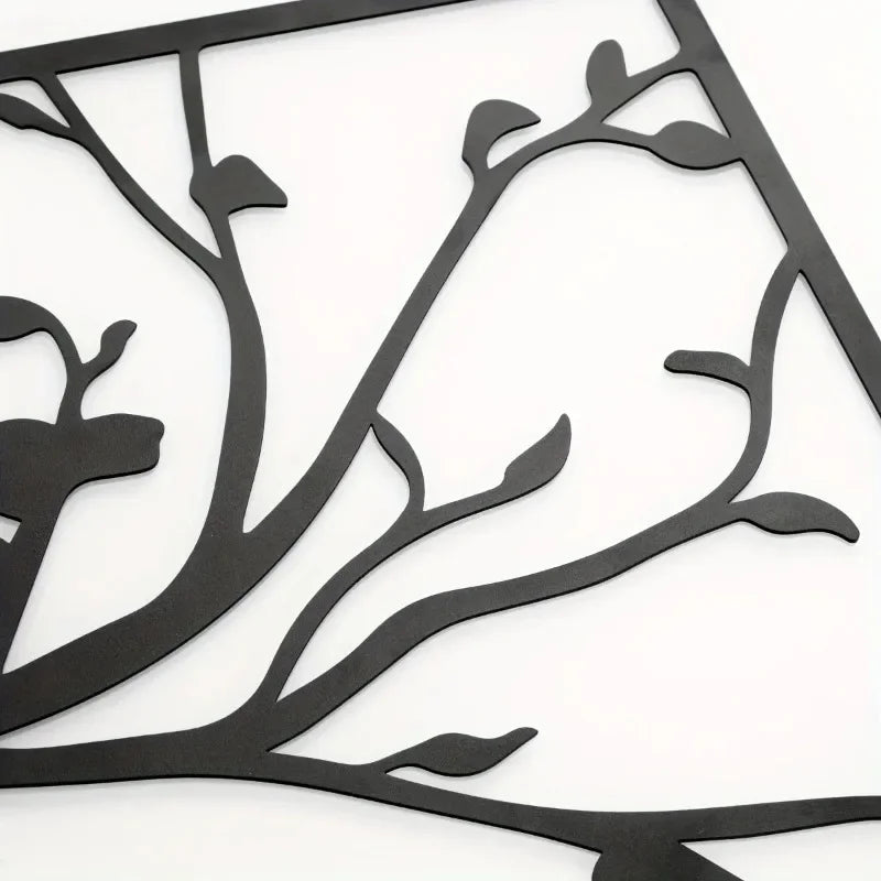 Set of 3 Tree of Life Birds Black Metal Wall Art Decor