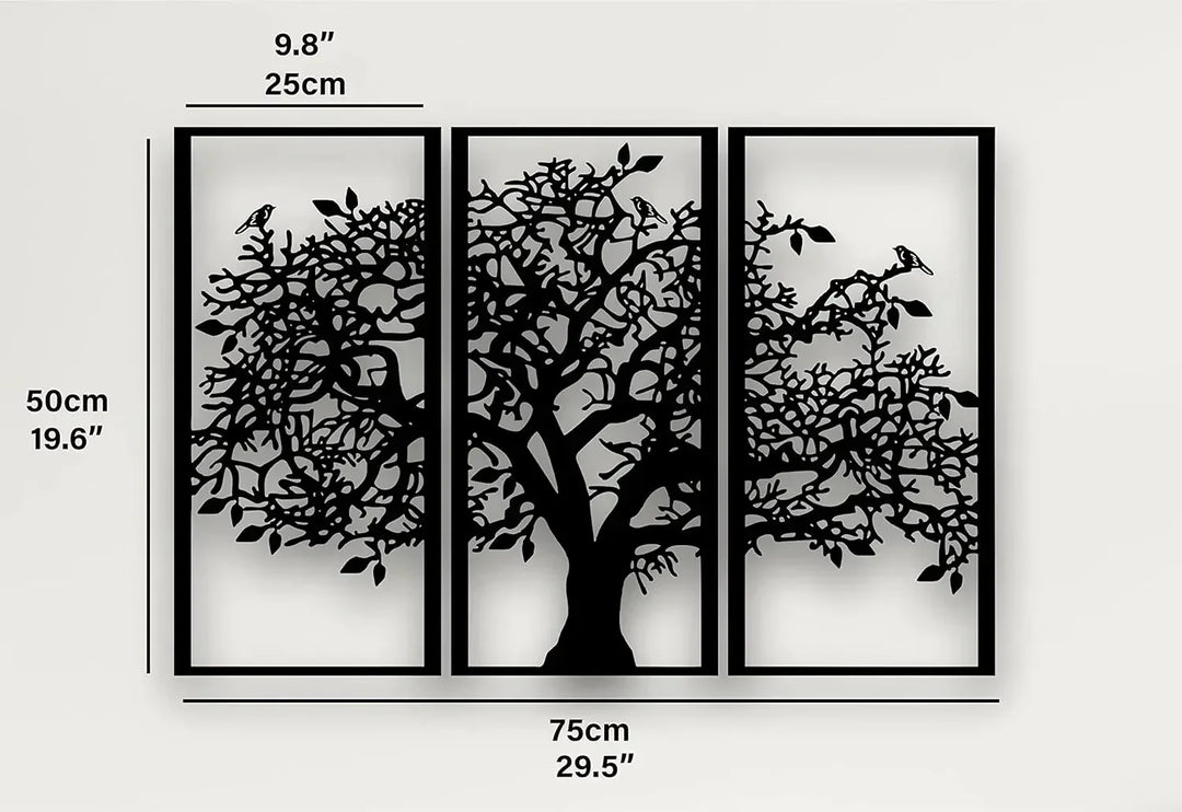 Set of 3 Tree of Life Black Metal Wall Art Plaques