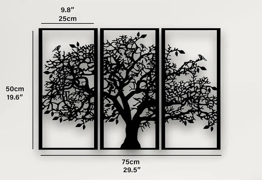 Set of 3 Tree of Life Black Metal Wall Art Plaques