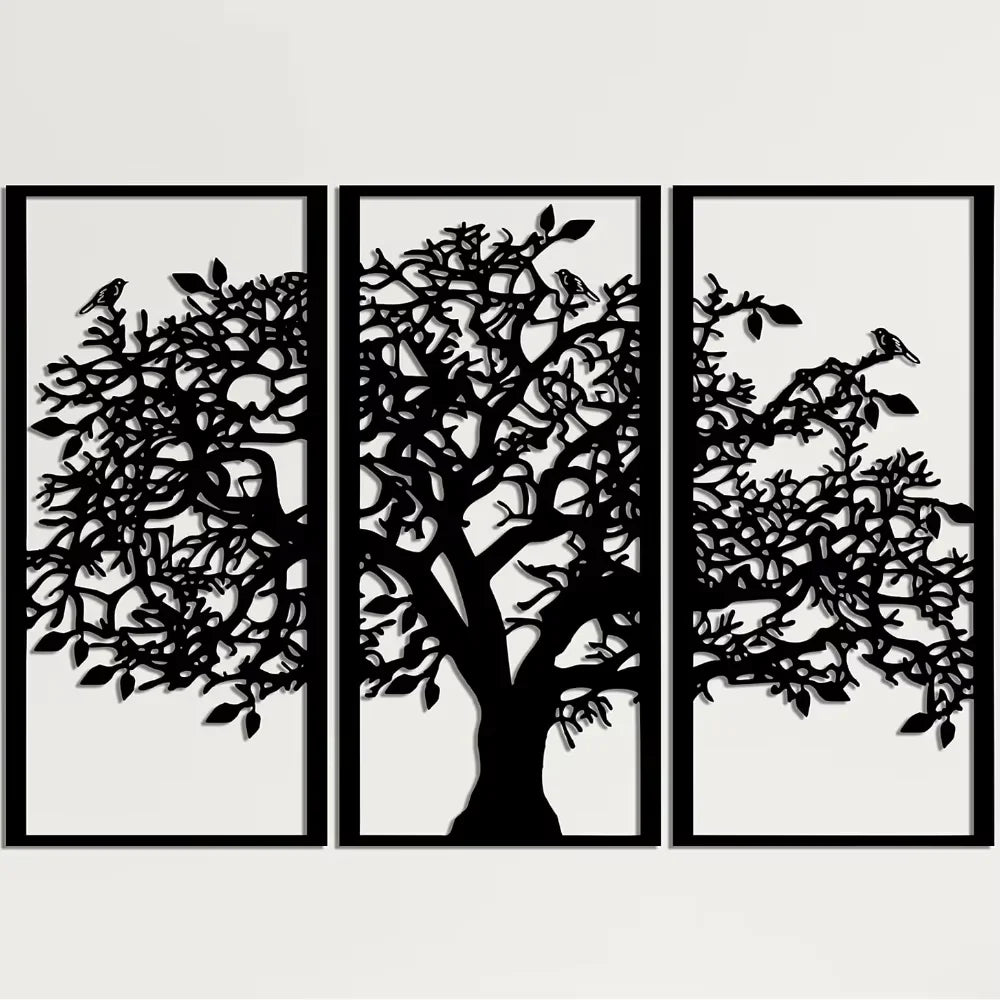 Set of 3 Tree of Life Black Metal Wall Art Plaques