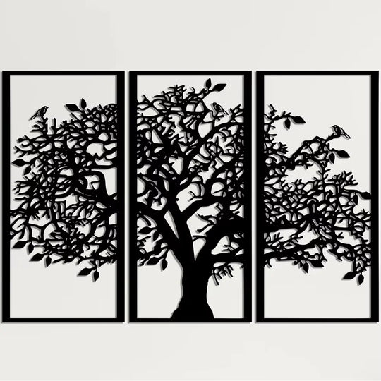 Set of 3 Tree of Life Black Metal Wall Art Plaques