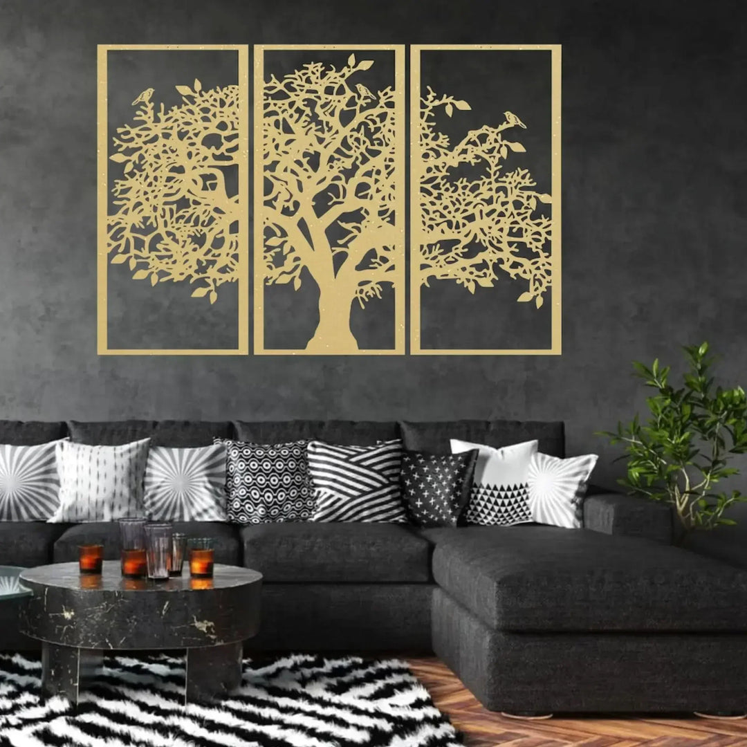 Set of 3 Tree of Life Black Metal Wall Art Plaques
