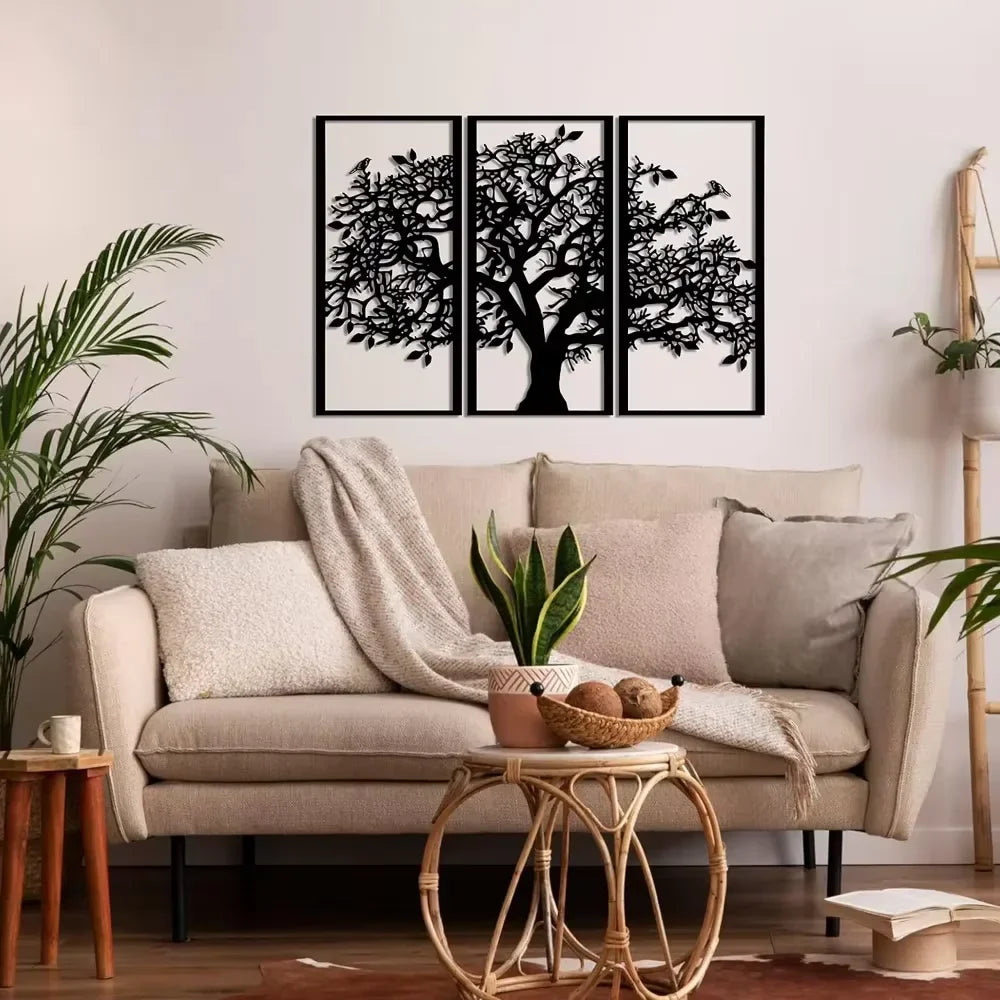 Set of 3 Tree of Life Black Metal Wall Art Plaques