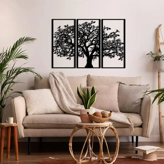 Set of 3 Tree of Life Black Metal Wall Art Plaques