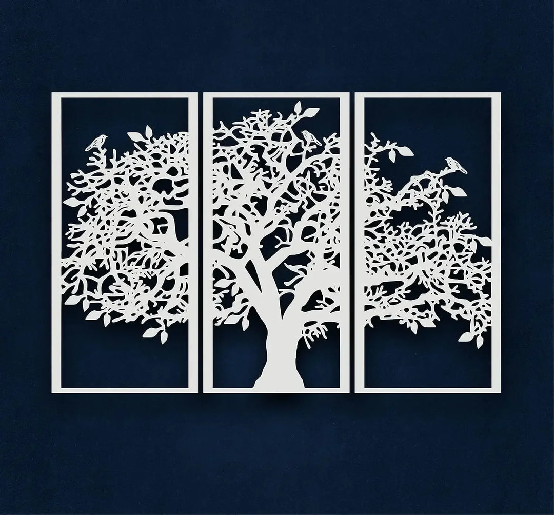 Set of 3 Tree of Life Black Metal Wall Art Plaques