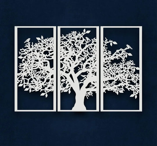 Set of 3 Tree of Life Black Metal Wall Art Plaques
