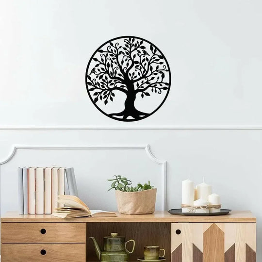 Tree of Life Silhouette Black Metal Wall Art Decor