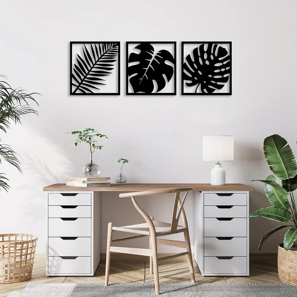 Tropical Palm Leaves Silhouette Black Metal Wall Art Decor