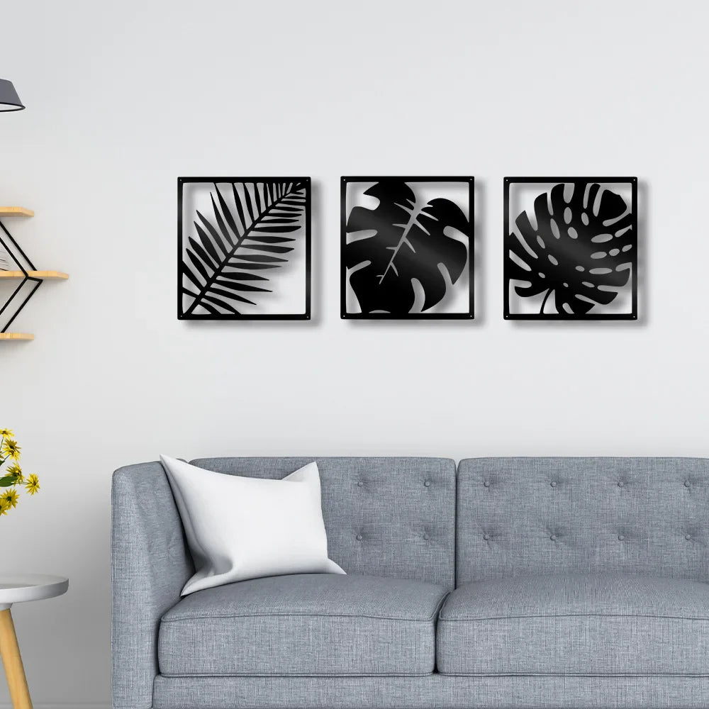 Tropical Palm Leaves Silhouette Black Metal Wall Art Decor
