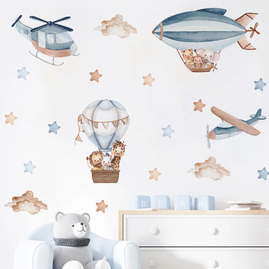 Up and Away Hot Air Balloon Clouds Wall Stickers
