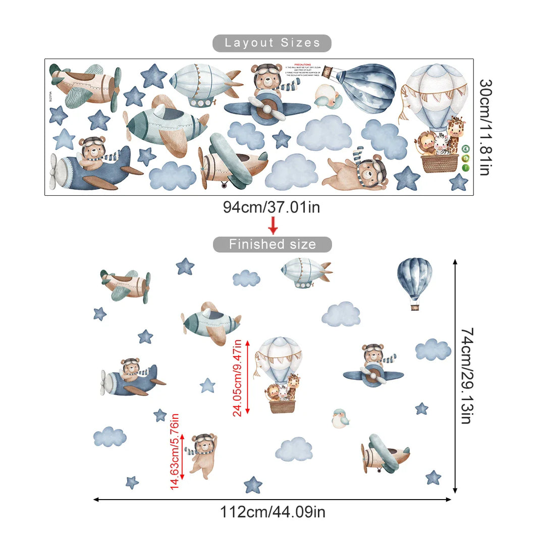 Up and Away Hot Air Balloon Clouds Wall Stickers