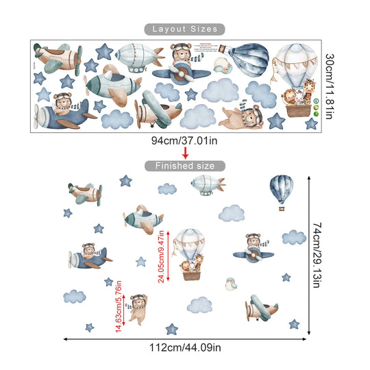 Up and Away Hot Air Balloon Clouds Wall Stickers
