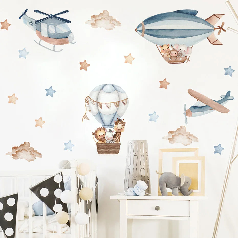 Up and Away Hot Air Balloon Clouds Wall Stickers