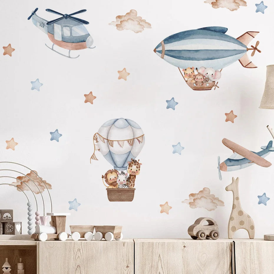 Up and Away Hot Air Balloon Clouds Wall Stickers