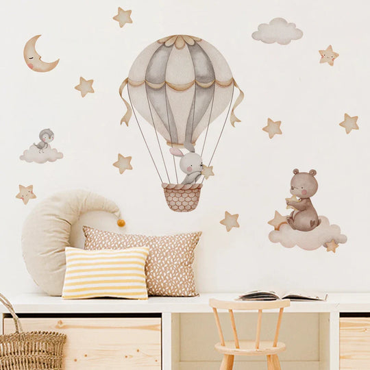 Up &amp; Away Hot Air Balloon Baby Animal Wall Decals