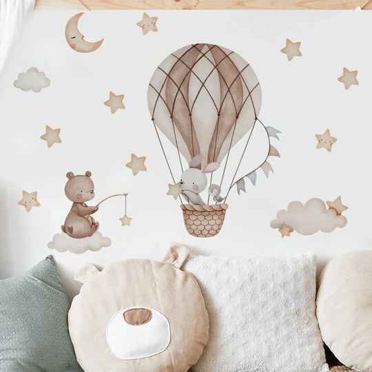 Up &amp; Away Hot Air Balloon Baby Animal Wall Decals