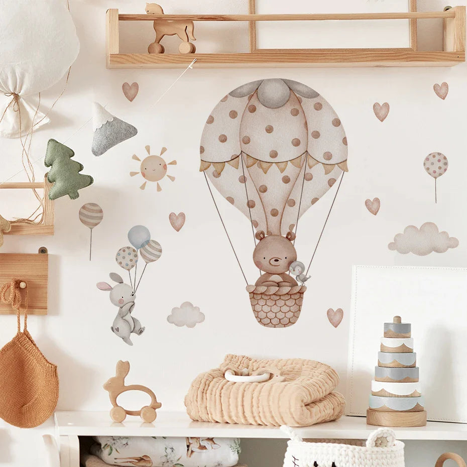 Up &amp; Away Hot Air Balloon Baby Animal Wall Decals