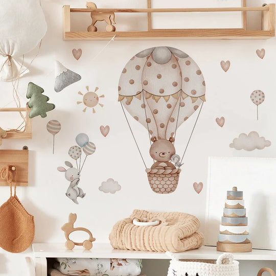 Up &amp; Away Hot Air Balloon Baby Animal Wall Decals
