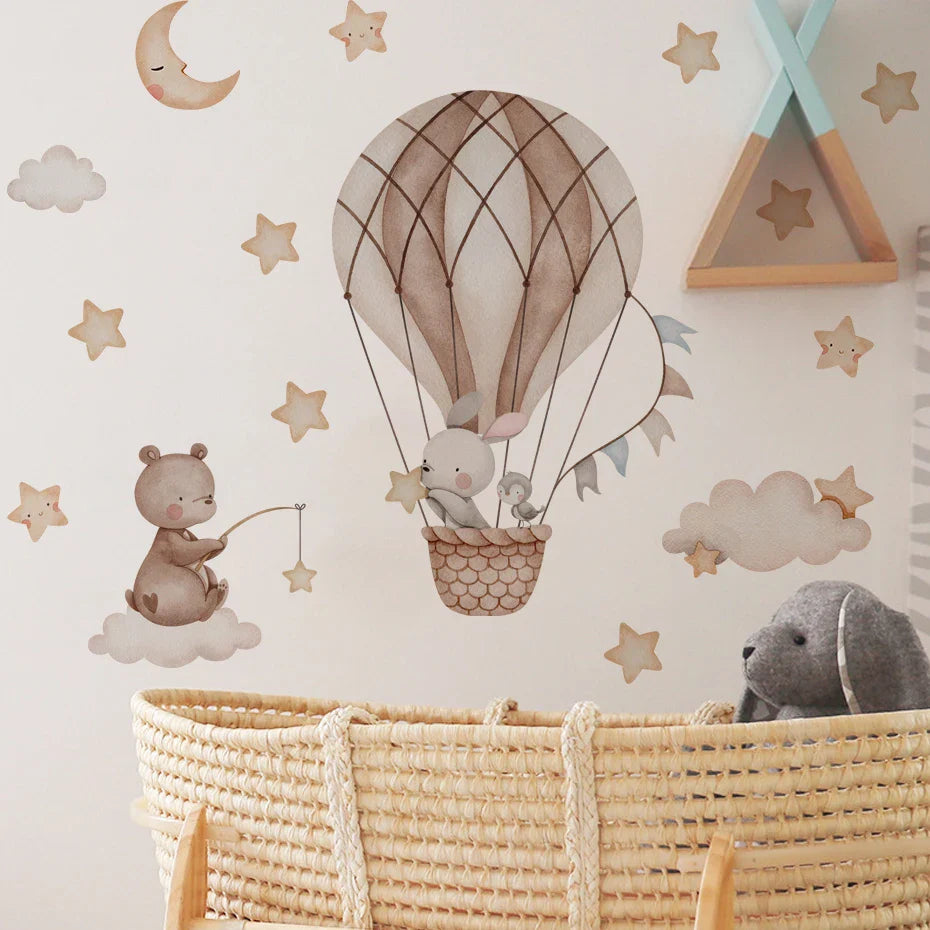 Up &amp; Away Hot Air Balloon Baby Animal Wall Decals