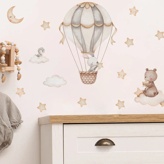 Up &amp; Away Hot Air Balloon Baby Animal Wall Decals
