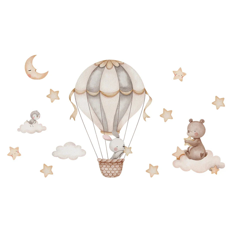Up &amp; Away Hot Air Balloon Baby Animal Wall Decals