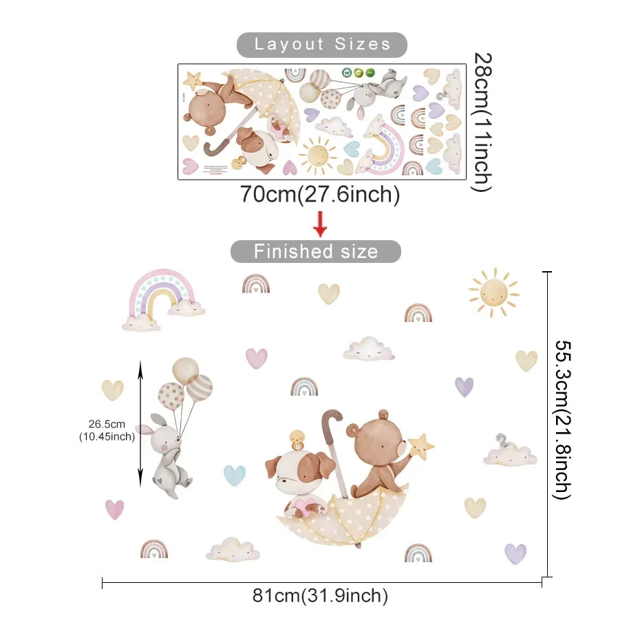 Up &amp; Away Hot Air Balloon Baby Animal Wall Decals