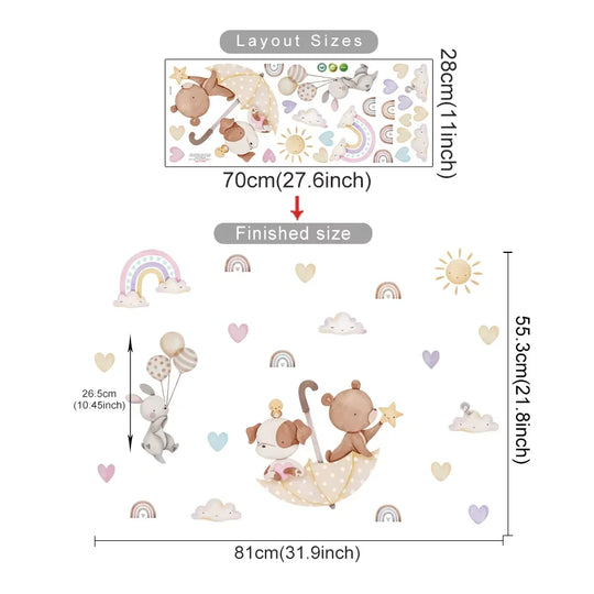 Up &amp; Away Hot Air Balloon Baby Animal Wall Decals