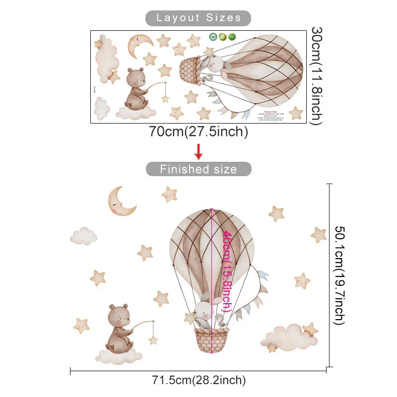 Up &amp; Away Hot Air Balloon Baby Animal Wall Decals