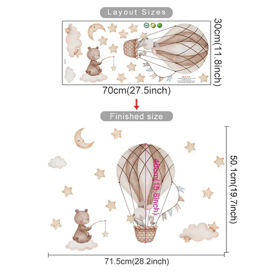 Up &amp; Away Hot Air Balloon Baby Animal Wall Decals
