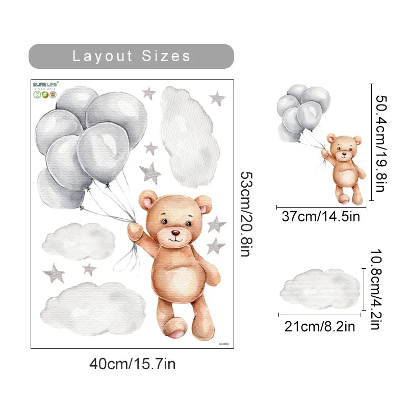 Up &amp; Away Hot Air Balloon Baby Animal Wall Decals