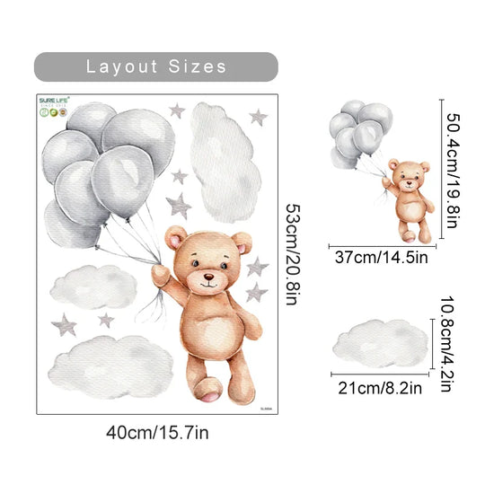 Up &amp; Away Hot Air Balloon Baby Animal Wall Decals