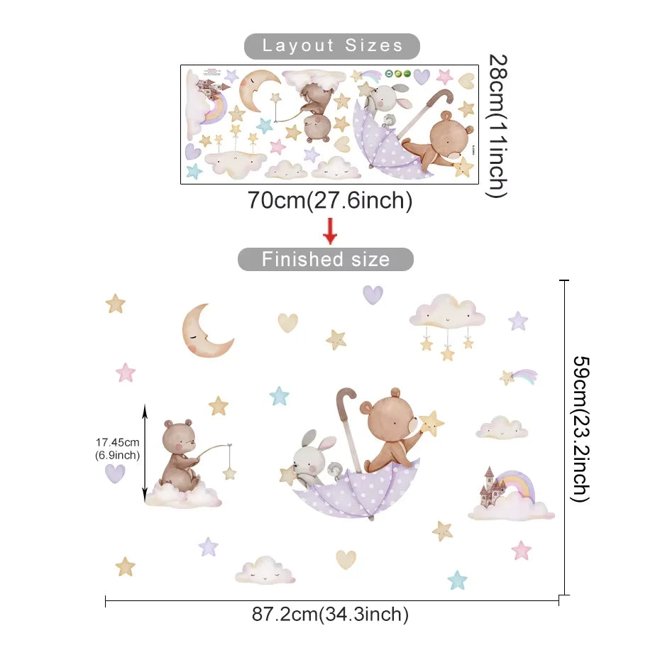 Up &amp; Away Hot Air Balloon Baby Animal Wall Decals