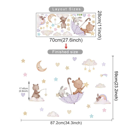 Up &amp; Away Hot Air Balloon Baby Animal Wall Decals