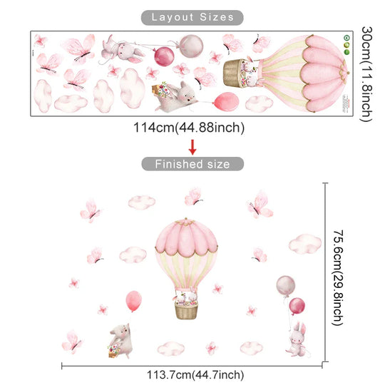 Up &amp; Away Hot Air Balloon Baby Animal Wall Decals