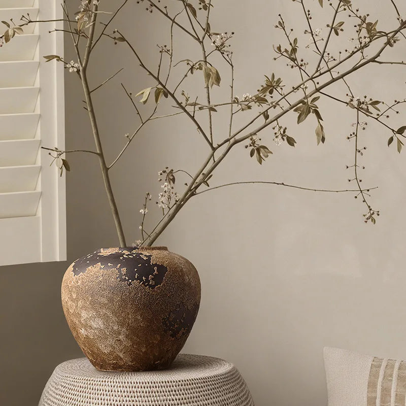 Vintage Ceramic Pottery Jar for Dried Flower Decor