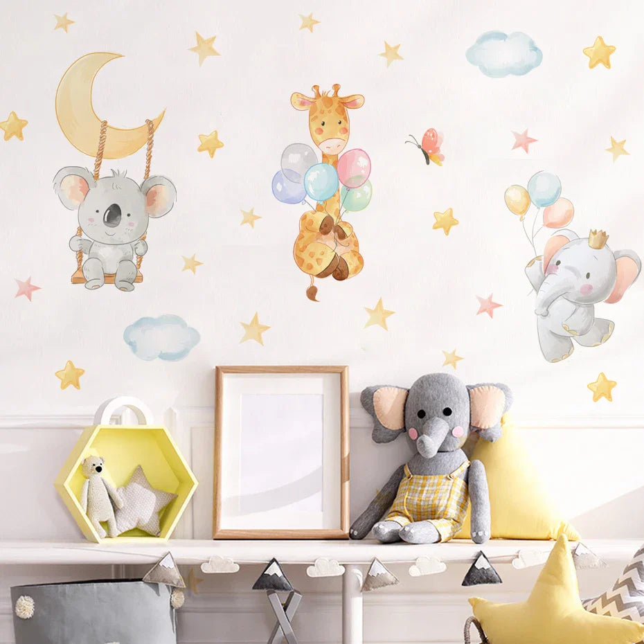 Watercolor Safari Friends Wall Decals For Kids Room Decor