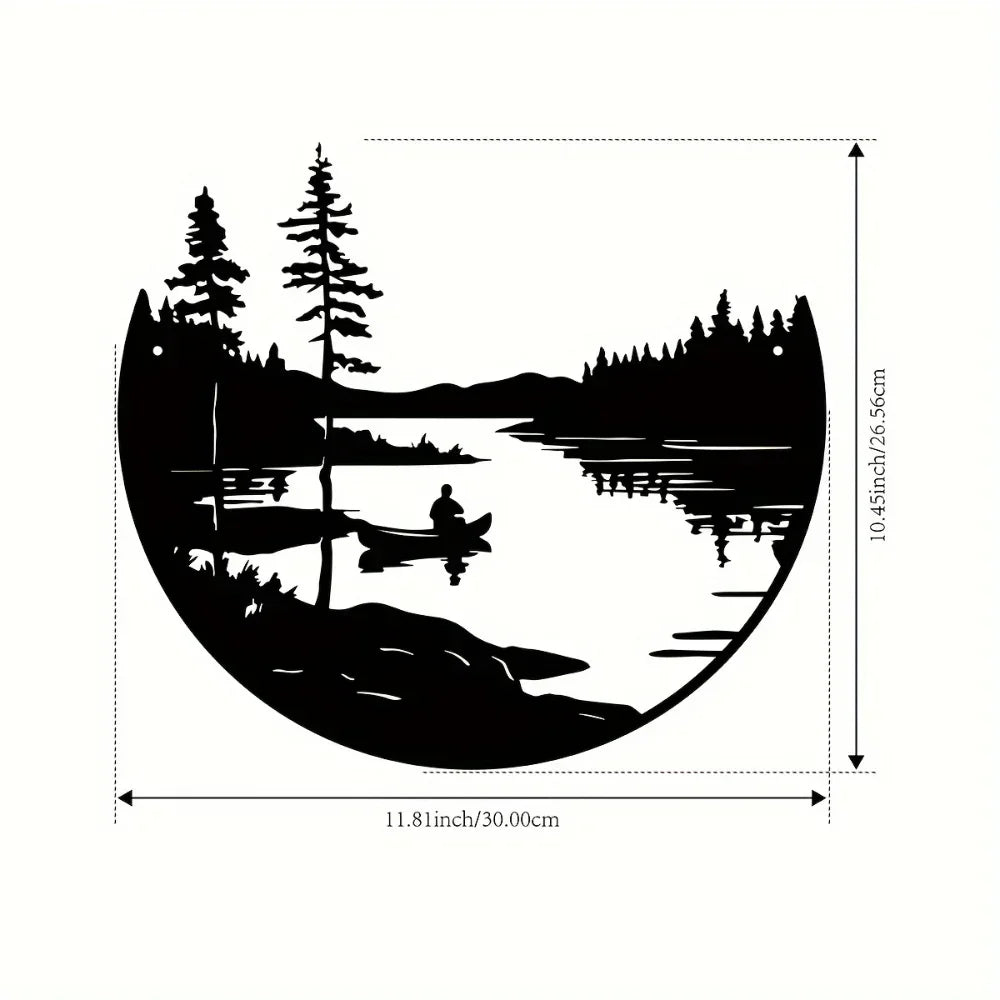 Wilderness Lake Forest Silhouette Black Metal Wall Art Decor