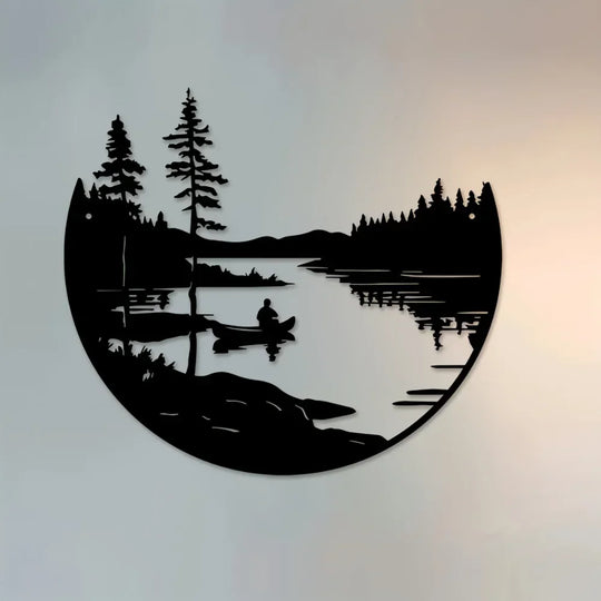Wilderness Lake Forest Silhouette Black Metal Wall Art Decor