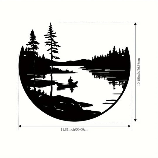 Wilderness Lake Forest Silhouette Black Metal Wall Art Decor
