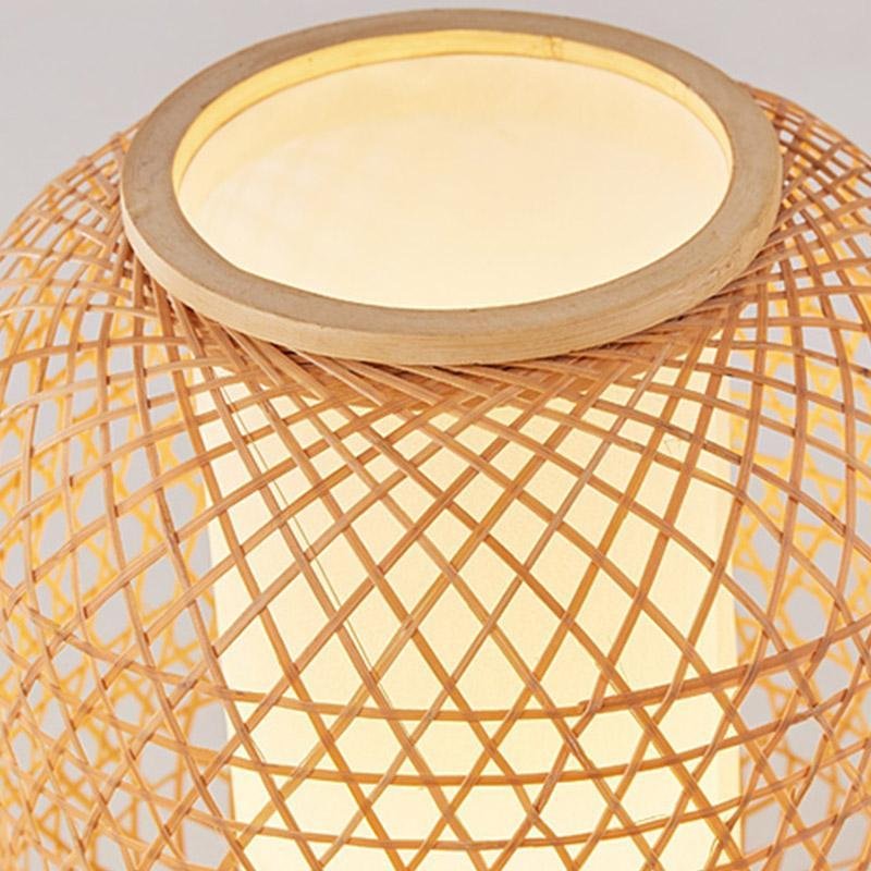 Rustic Woven Bamboo Table Lamp with Cylinder LED Light &amp; USB Port
