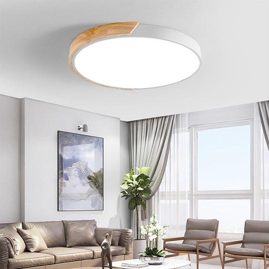 Circular Modern LED Metal Wood Flush Mount Ceiling Light – Living Room