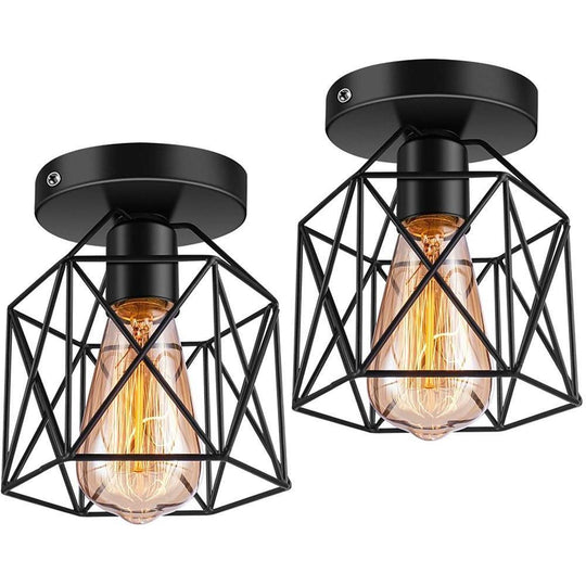 Wire Frame Lantern Outdoor Semi Flush Mount LED Ceiling Light