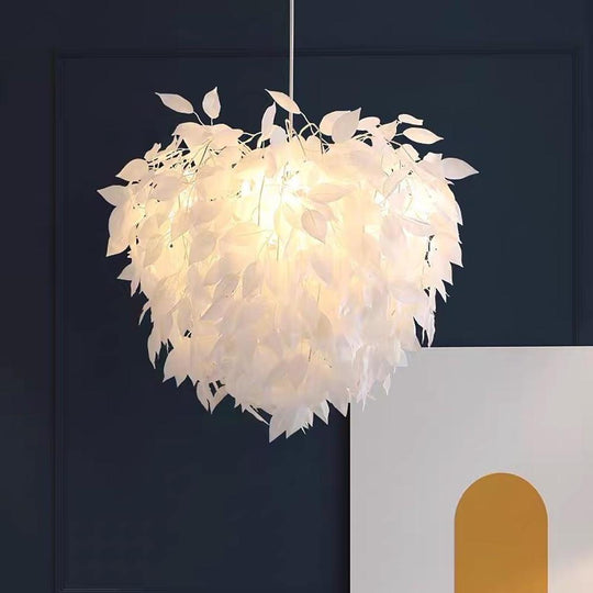 Modern Scandinavian Fabric Pendant Light – White &amp; Gold, LED, Dimmable, 24"
