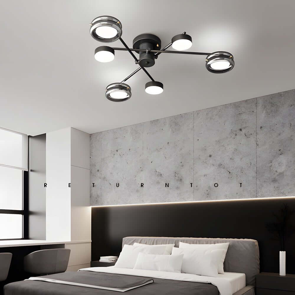 Artistic Multi-Head Black Copper Semi-Flush LED Ceiling Light