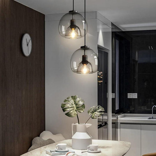 Vintage Smoked Glass Metal Pendant Light