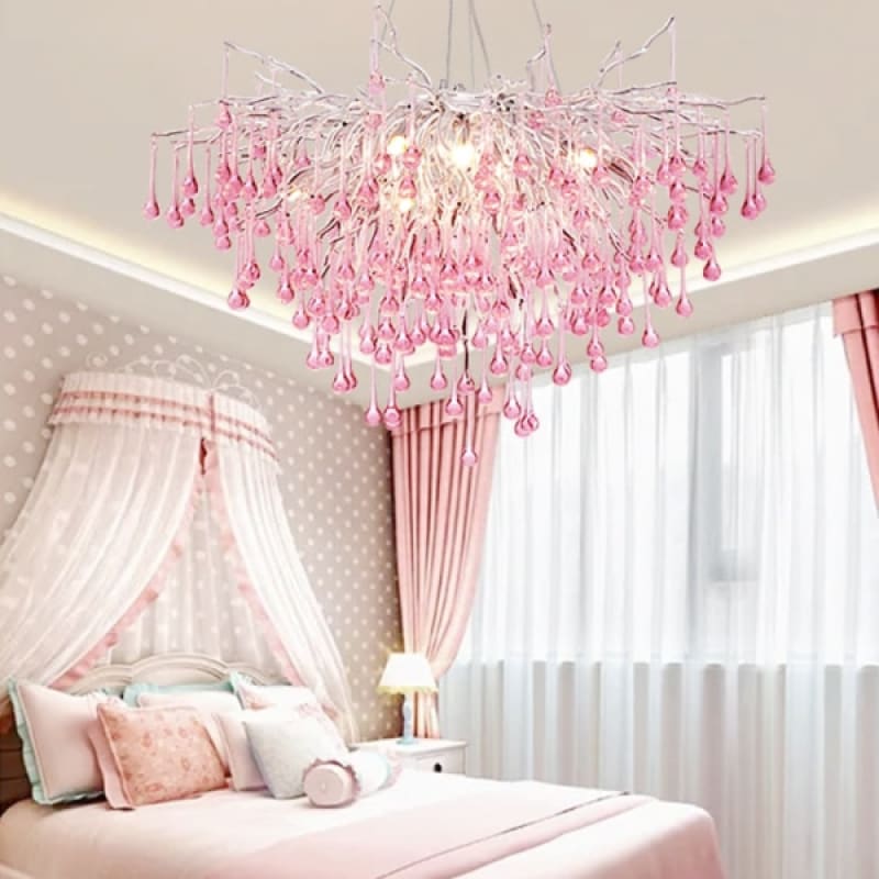 Creative Tree Branch LED Chandelier – Lovely Pink &amp; Blue Pendant Light for Bedrooms